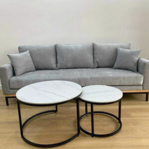 Bàn Trà Đôi Tròn Mặt Vân Đá Trắng Chân Sắt Đen - 990k